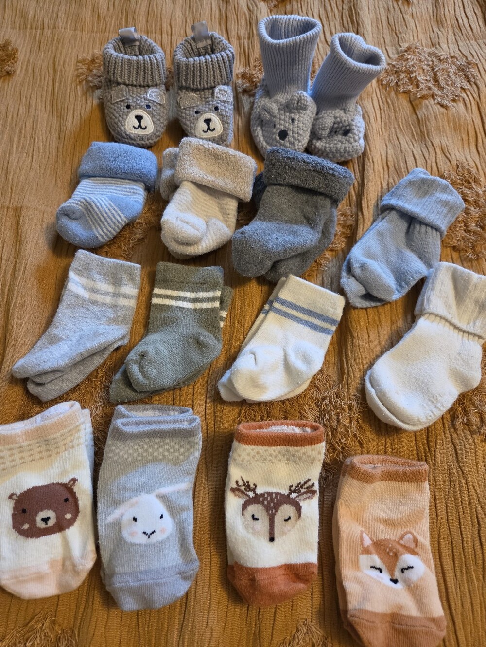 Baby Socks And Booties Lot - Fuzzy, Woodland, Knit, Stripes